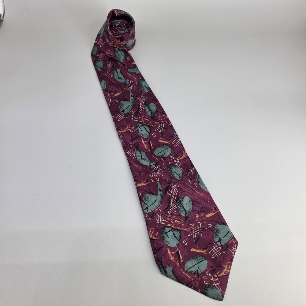 J T Beckett Necktie Mens Burgundy Silk Abstract Geometric Professional Office
